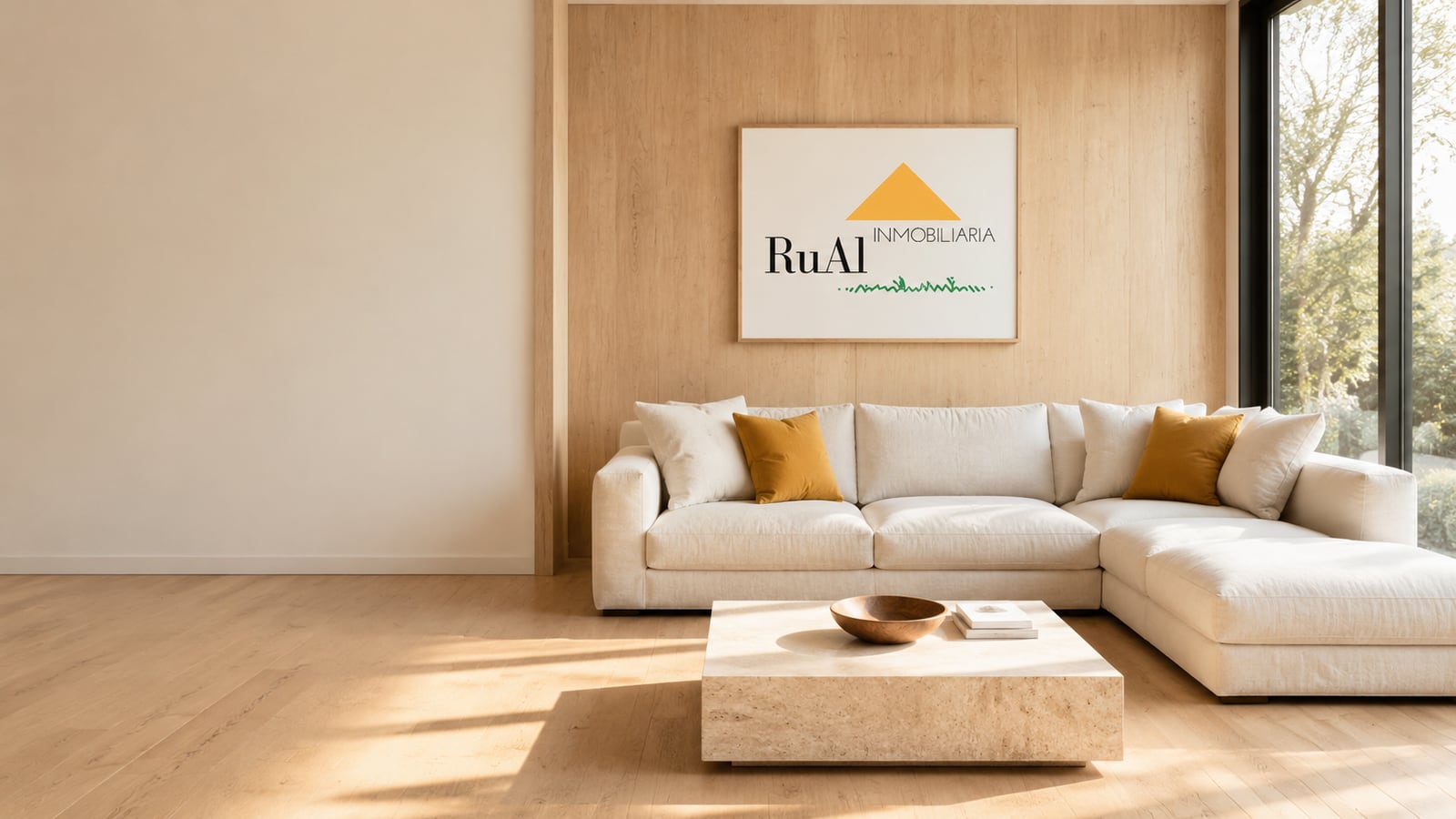 Sala de una residencia con un cuadro del logotipo de RuAl Inmobiliaria
